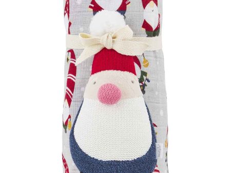 SIDEWALK SALE ITEM - Holiday Swaddle + Rattle Set - Gnome For Discount