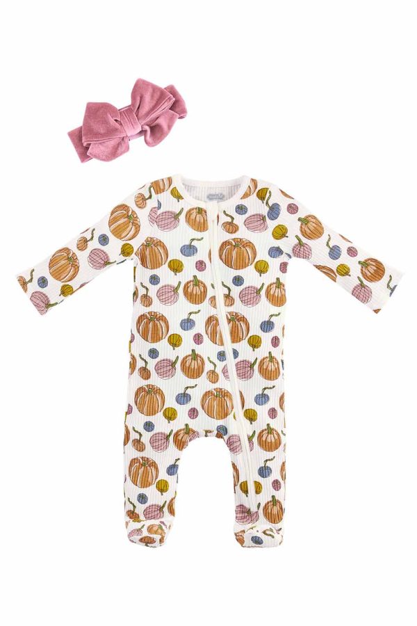 Baby Sleeper Outfit + Headband - Pumpkin Rib Cheap