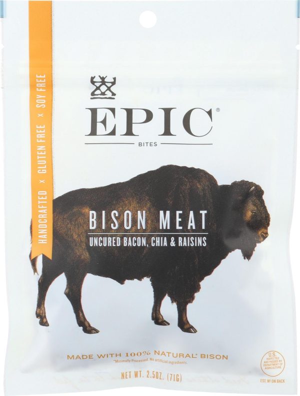 Epic Jerky Bites - Bison Bacon Chia - Case Of 8 - 2.5 Oz. on Sale