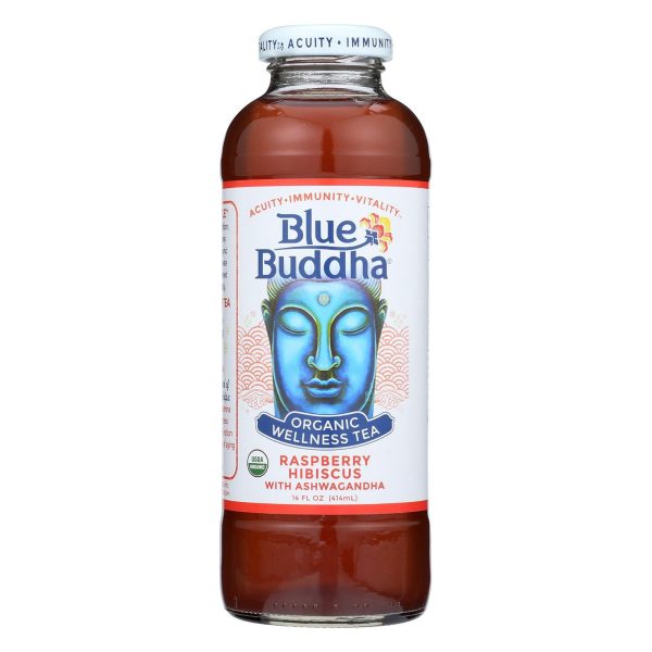 Blue Buddha Organic Wellness Tea - Raspberry Hibiscus With Ashwagandha - Case Of 12 - 14 Oz. For Discount