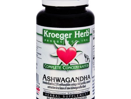 Kroeger Herb Ashwagandha - Complete Concentrate - 60 Vegetarian Capsules For Discount