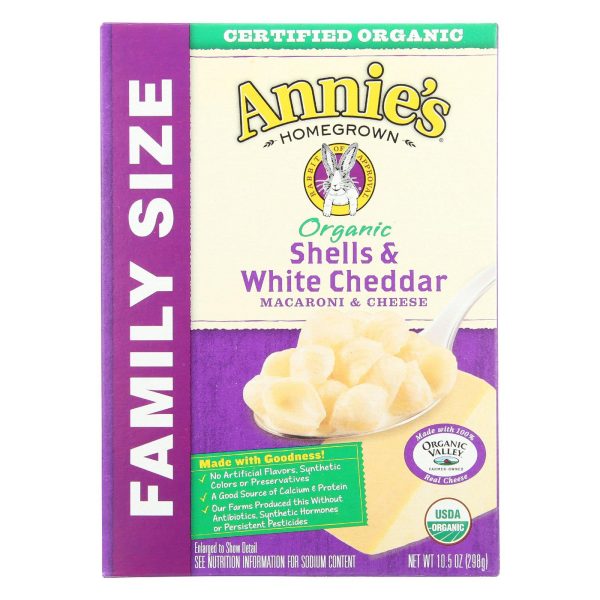 Annie s Homegrown Organic Family Size Shells And White Cheddar Macaroni And Cheese - Case Of 6 - 10.5 Oz. For Sale