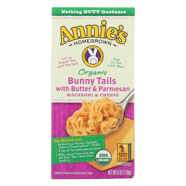 Annie s Homegrown Organic Bunny Tails With Butter And Parmesan Macaroni And Cheese - Case Of 12 - 6 Oz. Supply