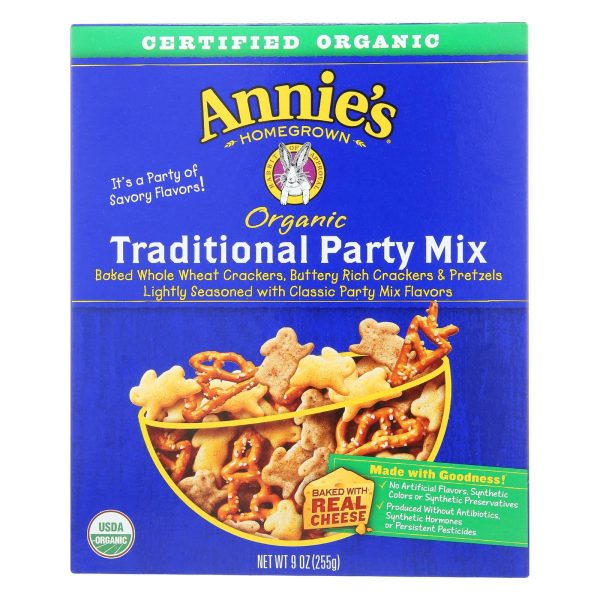 Annie s Homegrown Organic Traditional Party Mix - Case Of 12 - 9 Oz. on Sale