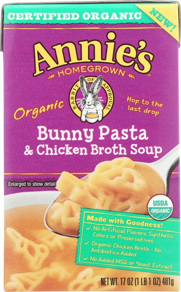 Annie s Homegrown Organic Bunny Pasta And Chicken Broth Soup - Case Of 8 - 17 Oz. Sale