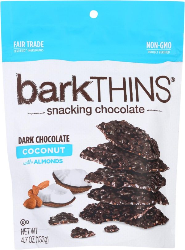 Bark Thins Snacking Chocolate - Dark Chocolate Toasted Coconut With Almonds - Case Of 12 - 4.7 Oz. Sale