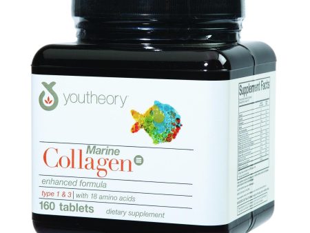 Youtheory Marine Collagen - Type 1 And 3 - Advanced Formula - 160 Tablets Supply