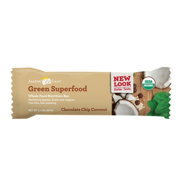 Amazing Grass Green Superfood Nutrition Bar - Chocolate Chip Coconut - Case Of 12 - 2.1 Oz. Cheap