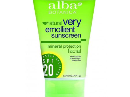 Alba Botanica Natural Sunblock - Very Emollient - Mineral Spf 20 - Facial - 4 Oz Discount