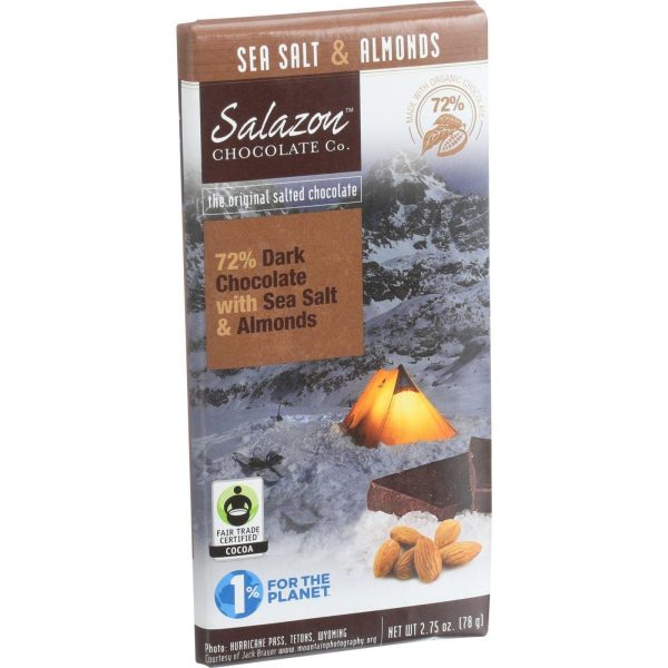 Salazon Chocolate Candy - Organic - Dark Chocolate - 72 Percent Cocoa - Sea Salt And Almonds - 2.75 Oz - Case Of 12 Hot on Sale