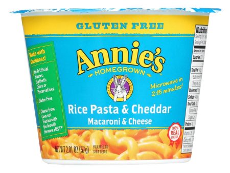 Annie s Homegrown Gluten Free Rice Pasta And Cheddar Microwavable Mac And Cheese Cup - Case Of 12 - 2.01 Oz. Online now