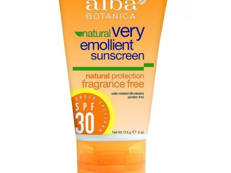 Alba Botanica Natural Sunblock - Very Emollient - Natural Spf 30 - Fragrance Free - 4 Oz Online Sale