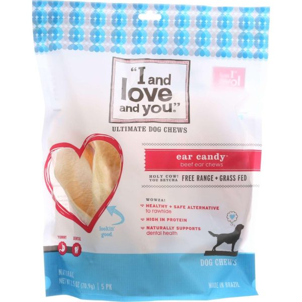 I And Love And You Dog Chews - Ear Candy - Beef Ear - 5 Count - Case Of 6 Online now