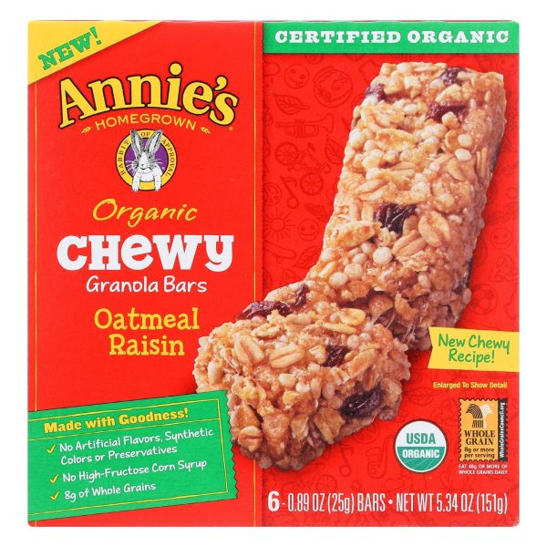 Annie s Homegrown Organic Chewy Granola Bars Oatmeal Raisin - Case Of 12 - 5.34 Oz. Hot on Sale