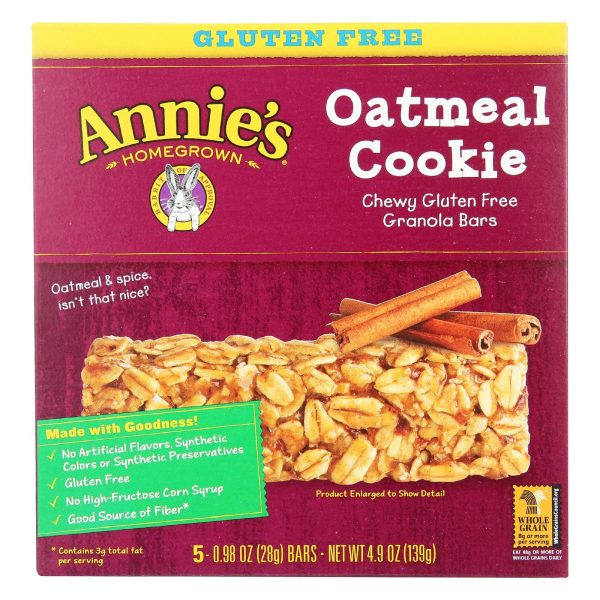 Annie s Homegrown Chewy Gluten Free Granola Bars Oatmeal Cookies - Case Of 12 - 4.9 Oz. Sale