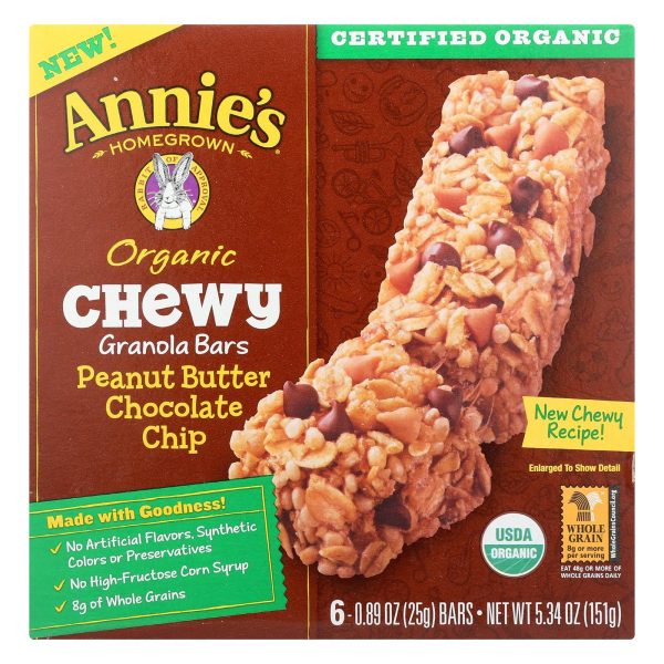 Annie s Homegrown Organic Chewy Granola Bars Peanut Butter Chocolate Chip - Case Of 12 - 5.34 Oz. Online