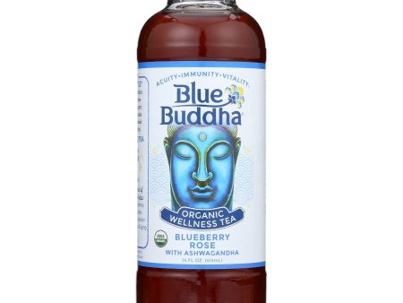 Blue Buddha Organic Wellness Tea - Blueberry Rose With Ashwagandha - Case Of 12 - 14 Oz. For Sale